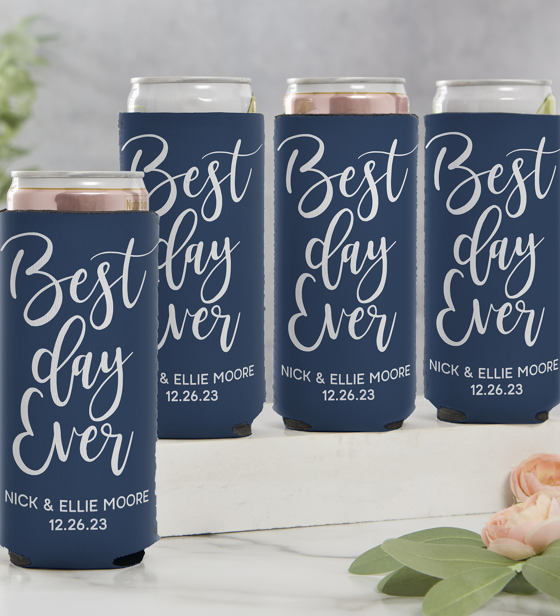 Best Day Ever Personalized Wedding Slim Can Cooler